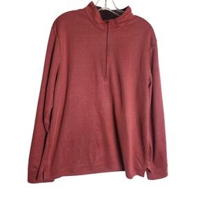LL Bean Mens Quarter Zip Pullover Burgundy Textured Knit Mock Neck LG 0KM79